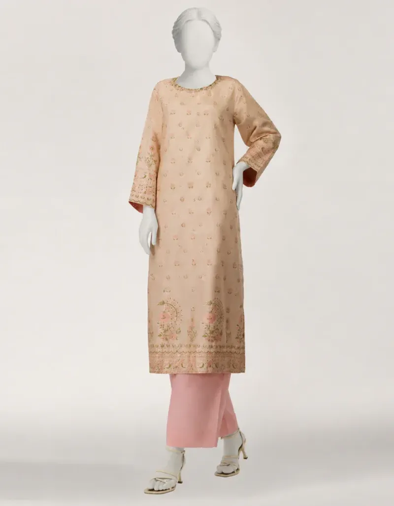BEIGE RAW SILK KURTI | JFS-S-26-242 FB/ELFESYA-2