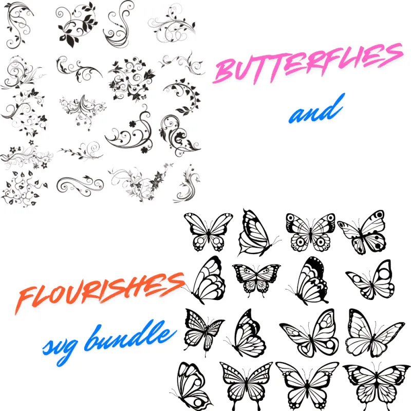Butterflies & Flourishes SVG Bundle — Elegant Designs for Crafters, Wedding Decor, Tumblers & More
