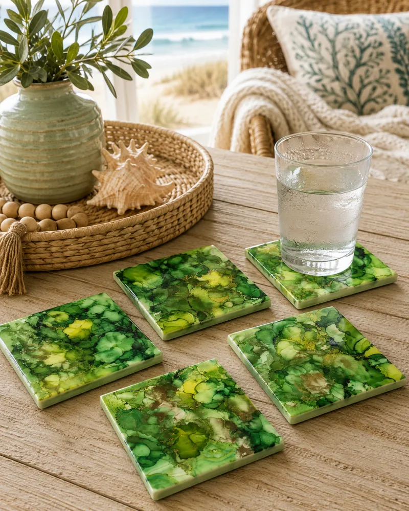 Lush Green Abstract Coasters