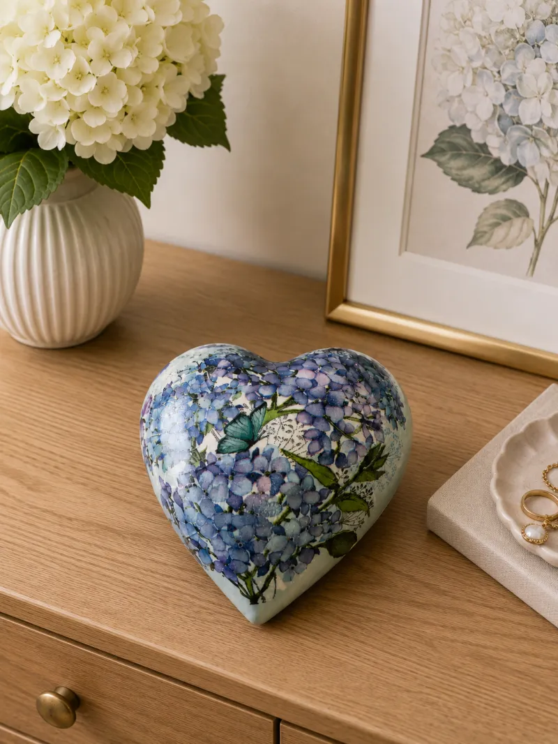 Blue Hydrangea Ceramic Heart