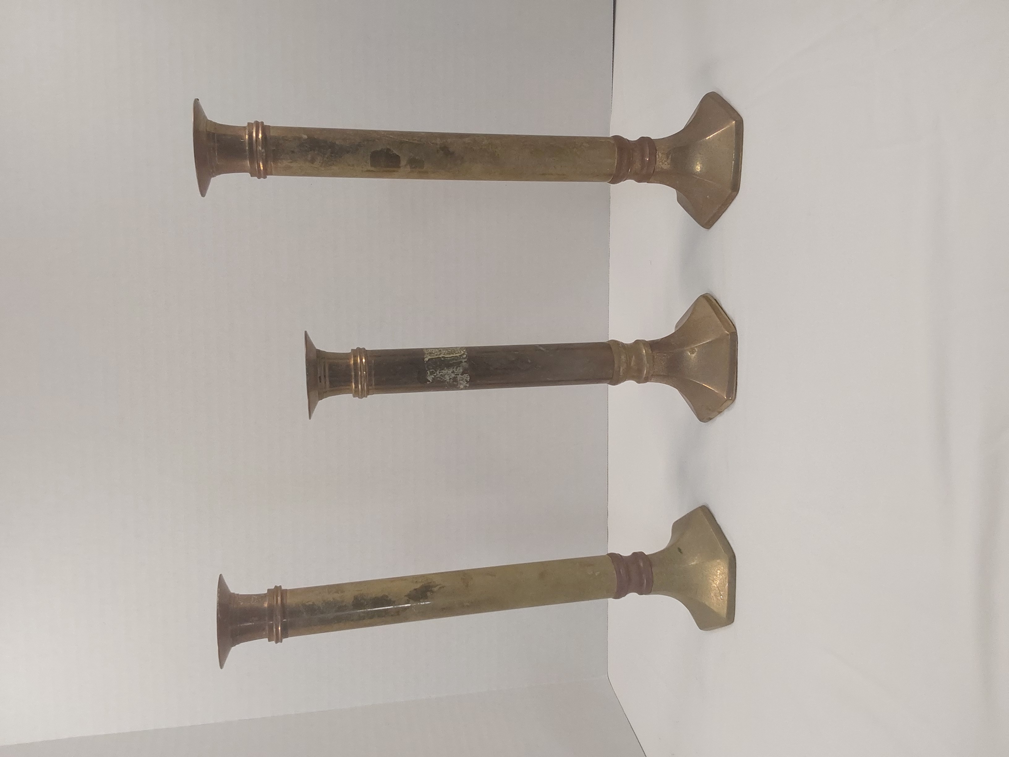 Vintage Brass Column Candlestick Set - Rustic Patina, Set of 3