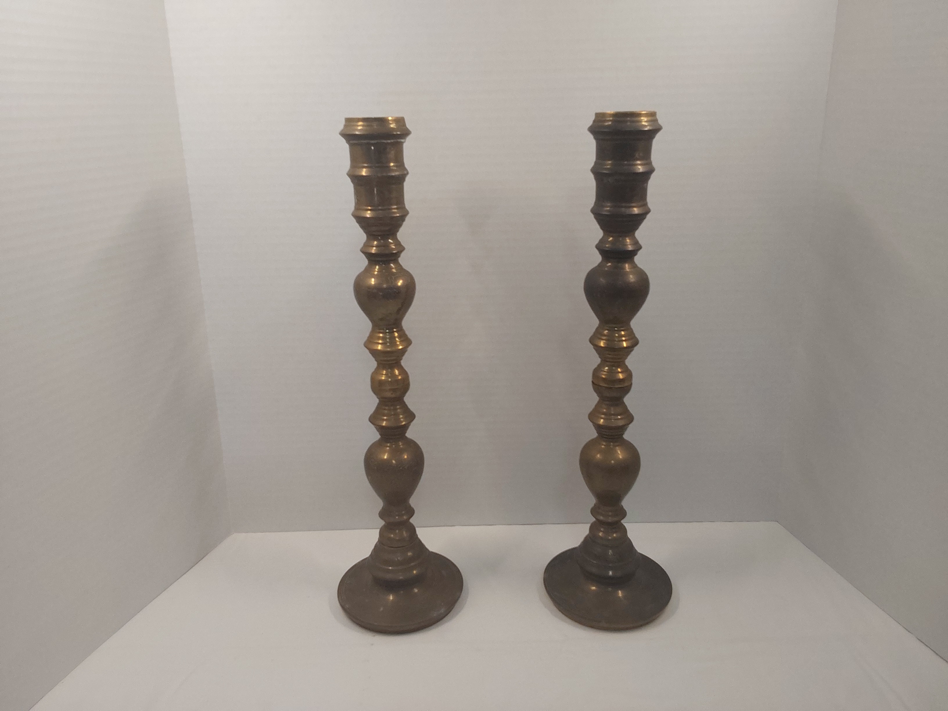 Vintage 18-Inch Etched Brass Baluster Candlesticks - Pair of Tall Statement Candle Holders