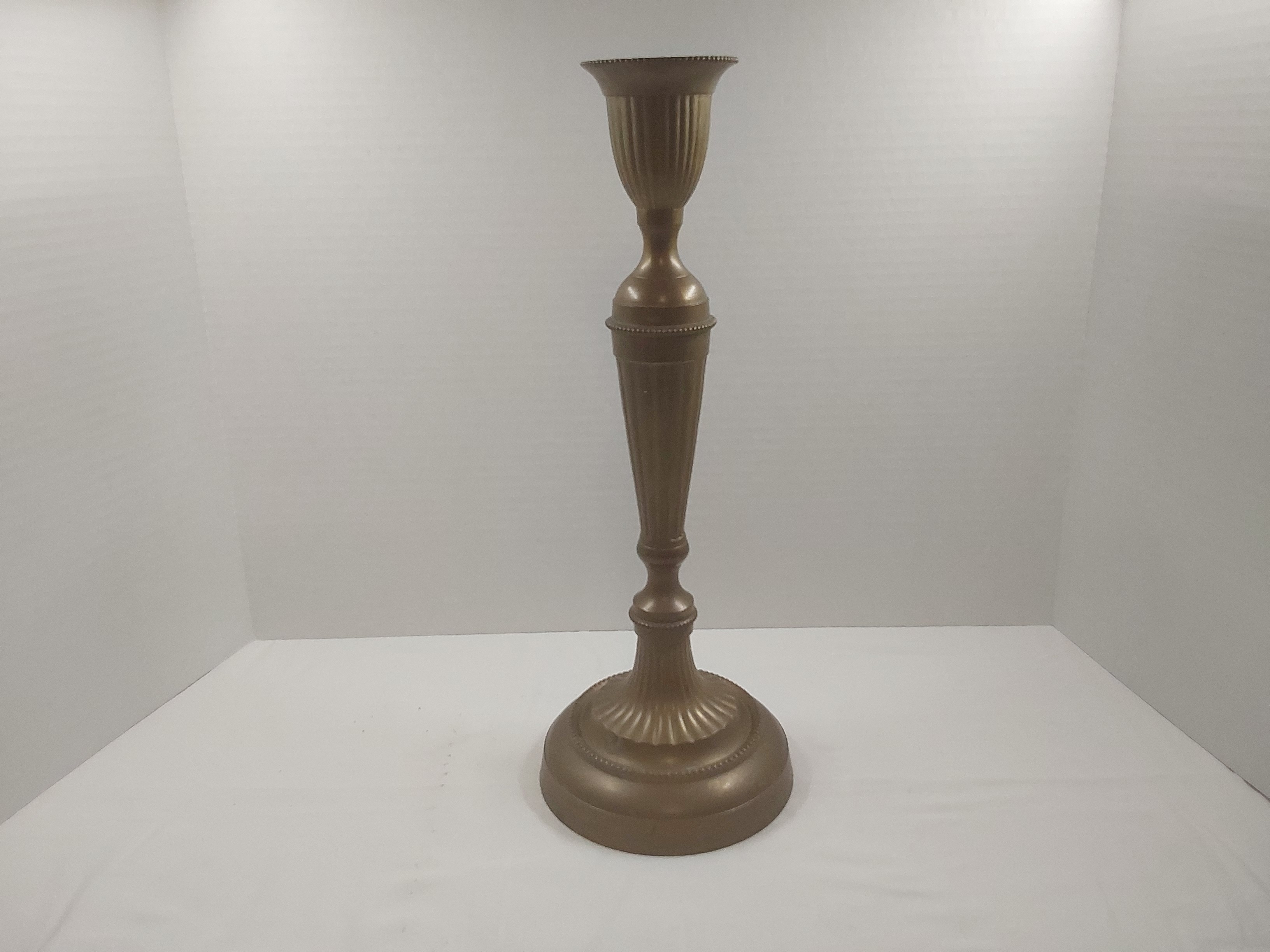 Vintage 16-Inch Fluted Brass Statement Candlestick - Beaded Detail, Single Pillar Holder