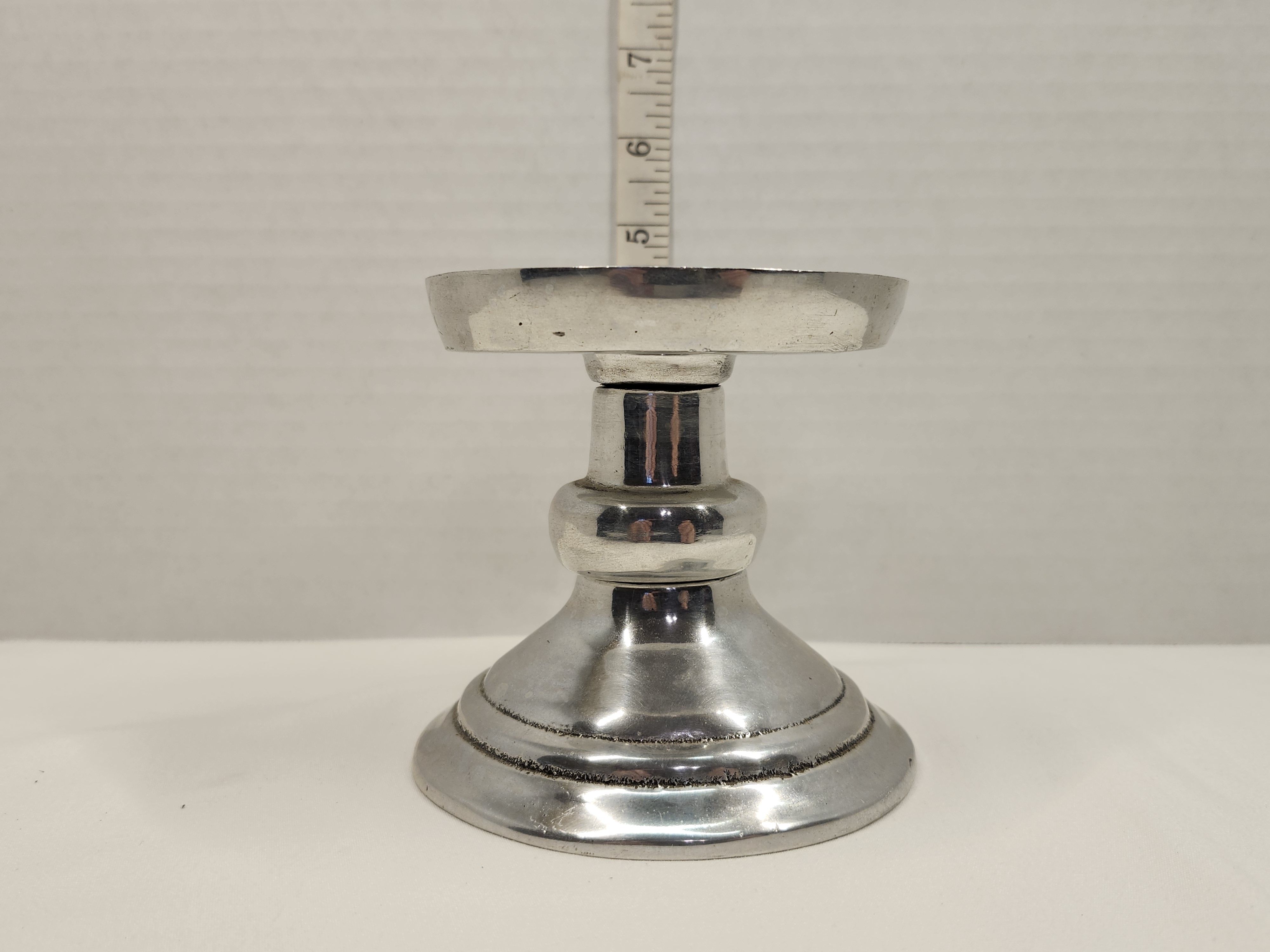 Vintage Silver-Toned Cast Aluminum 4.5" Pillar Candle Holder Pedestal