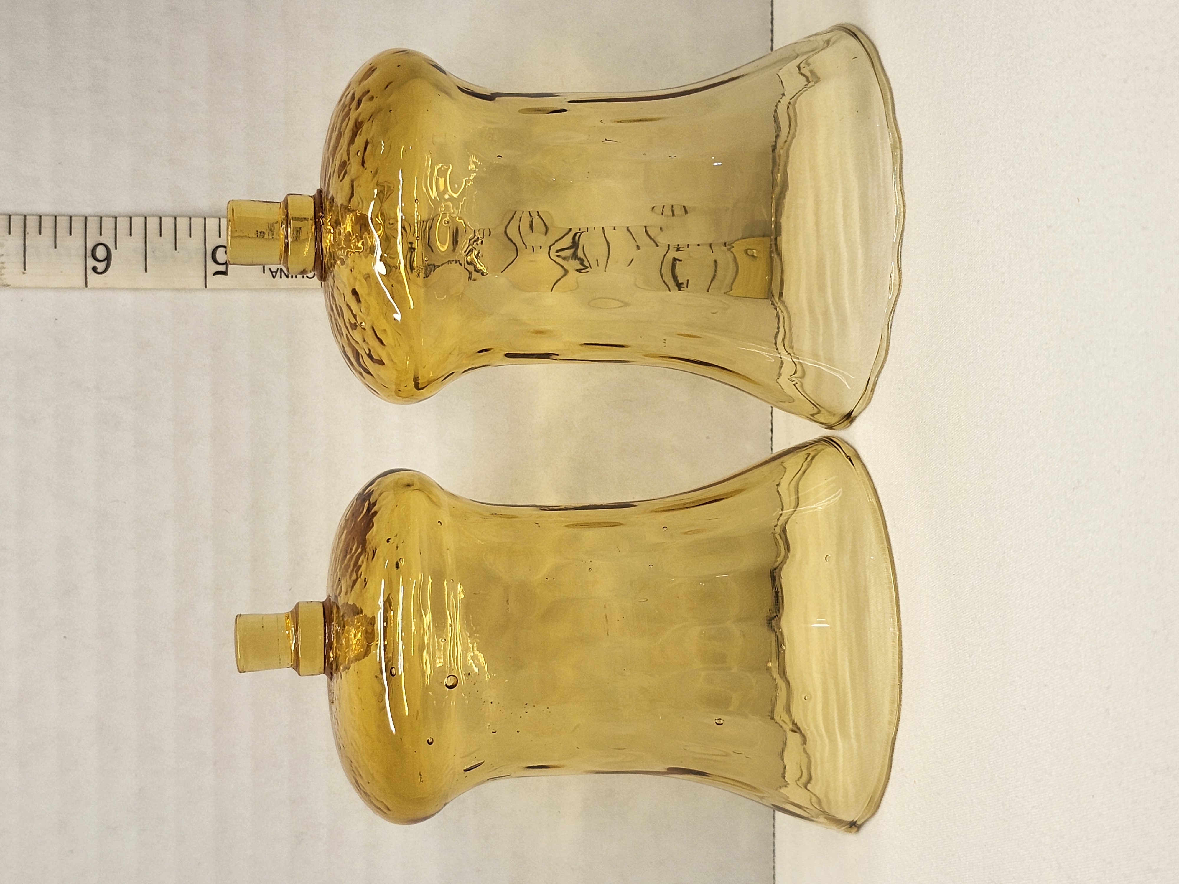 Vintage 1970s Homco Amber Gold Hobnail Peg Votive Glass Shades - Pair