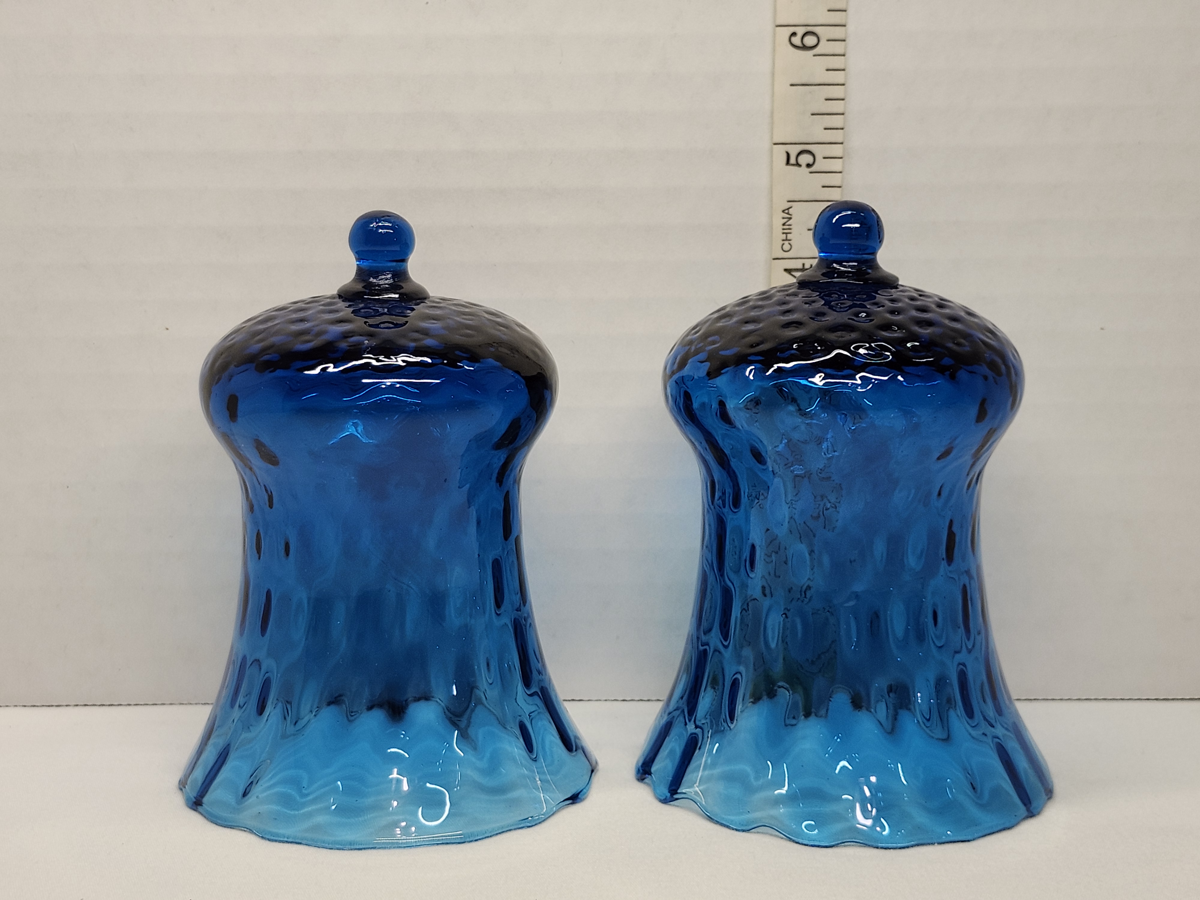 Vintage 1970s Homco Bimini Blue Hobnail Peg Votive Glass Shades - Pair