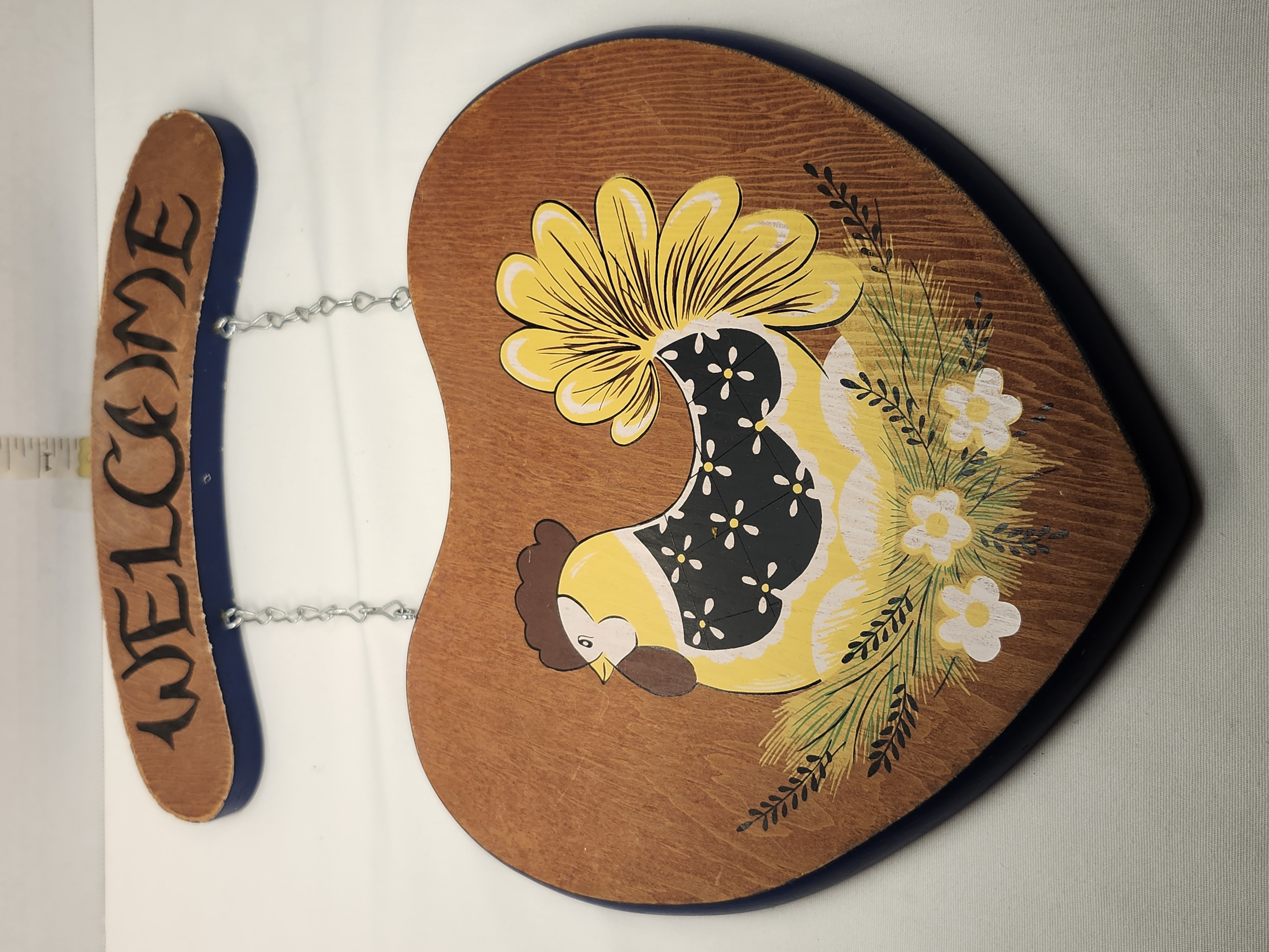 Vintage 1980s Hand-Painted Wooden Country Rooster Welcome Sign