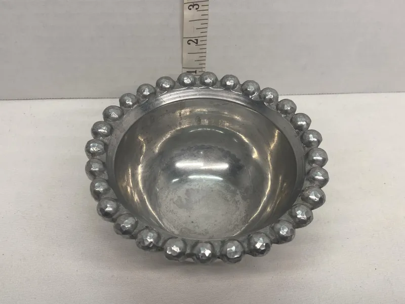 Vintage Decorative Metal Bowl with Classic Beaded Rim
