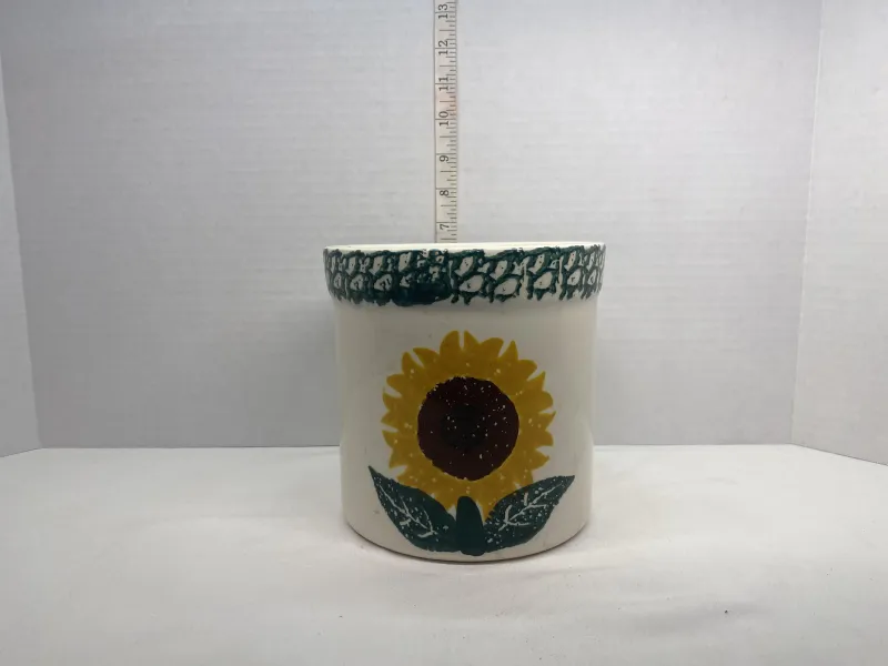 Vintage "Crock Shop Santa Fe" Hand-Painted Sunflower Stoneware Crock