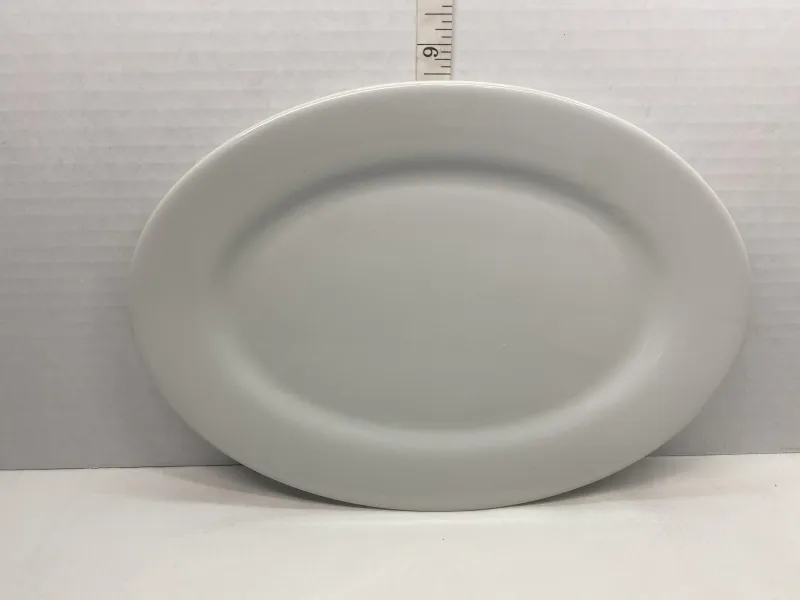 Vintage White Ceramic Oval Serving Platter - Plain Smooth Rim (12.5")