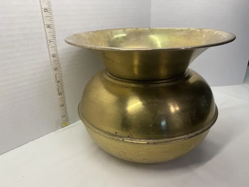 Vintage Solid Brass Spittoon - Large Flared Rim Urn Planter (7.5" x 9.5")