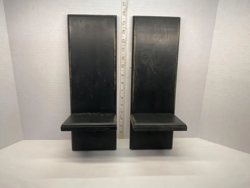 Set of 2 Vintage Farmhouse Style Black Wall Sconce Shelves