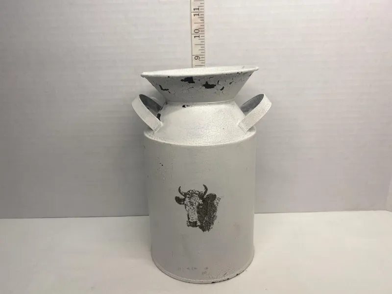 Vintage-Style Metal Milk Can Replica with Cow Stamp