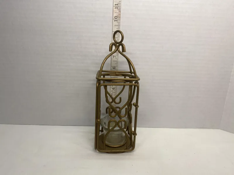 Vintage Gold Wire Candle Lantern with Glass Votive Cup - 9.5"