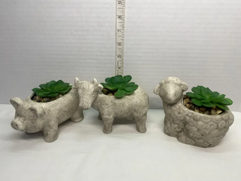 Set of 3 Farmhouse Animal Succulent Planters - Pig, Cow, and Sheep