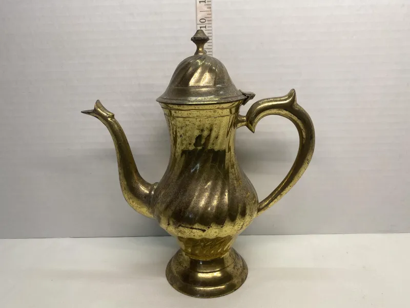 Vintage Brass Swirl Design Coffee Pot - Ornate Decorative Teapot