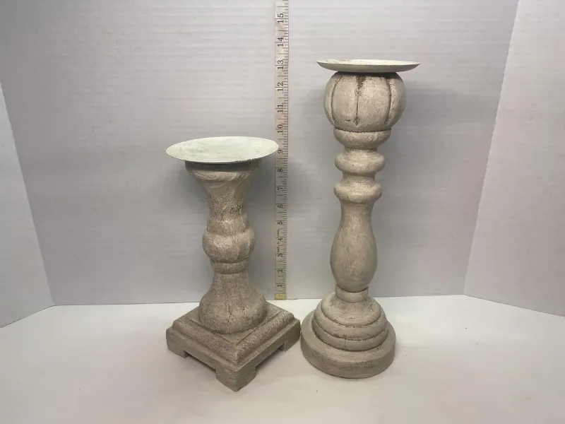 Set of 2 Shabby Chic Mixed Material Pillar Candle Holders