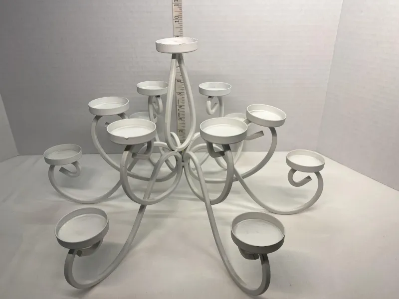 Vintage Large White Wrought Iron 13-Light Candelabra Table Centerpiece (10.5")