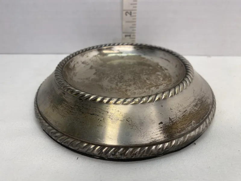 Vintage Silver-Plated Pillar Candle Coaster - Rope Twist Border
