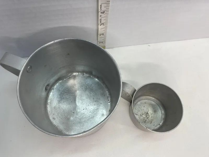 Vintage Farmhouse Aluminum Measuring Cups - Set of 2 Rustic Kitchen Mugs