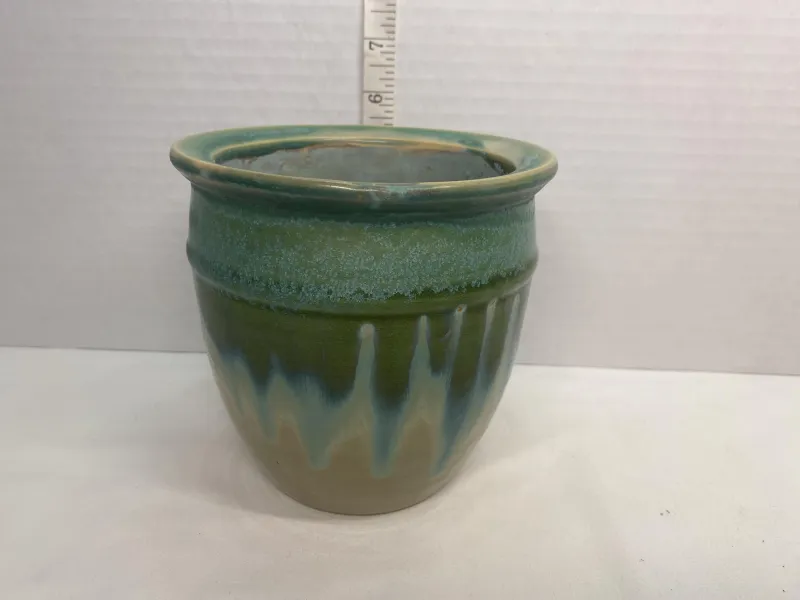 Artisan Drip Glaze Ceramic Planter - Teal, Green, and Sand (6.5")