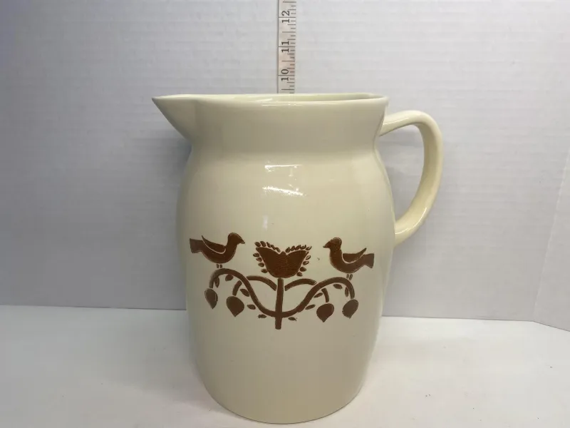 Vintage Ceramic Folk Art Bird Pitcher - Cream Stoneware Farmhouse Jug