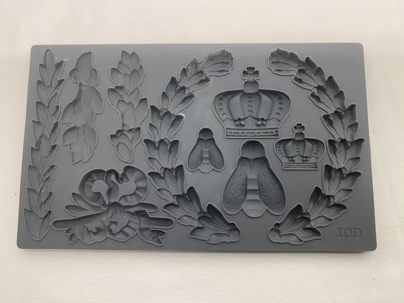 Iron Orchid Designs "Laurel" Regal Crown & Bee Silicone Mould - IOD Mould Slightly USED 