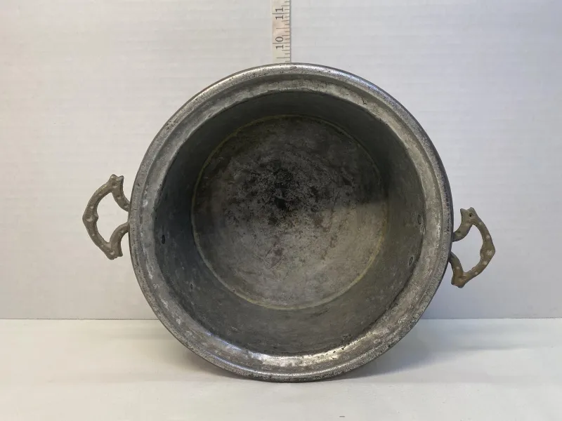 Antique Hand-Hammered Copper Pot Cauldron with Riveted Brass Handles - Rustic Planter