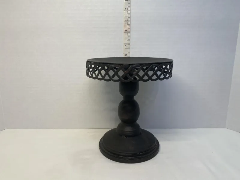Dark Bronze Metal Pedestal Riser Stand with Lattice Rim - 8" Tall