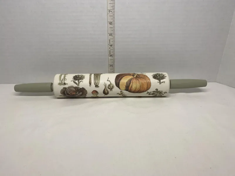 Vintage Botanical Mushroom & Pumpkin Decorative Wooden Rolling Pin