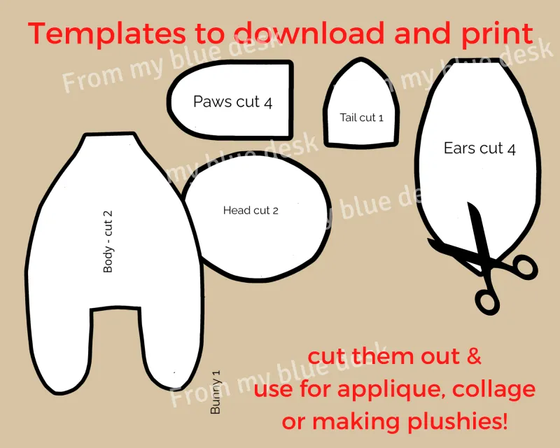 Printable bunny rabbit plush template