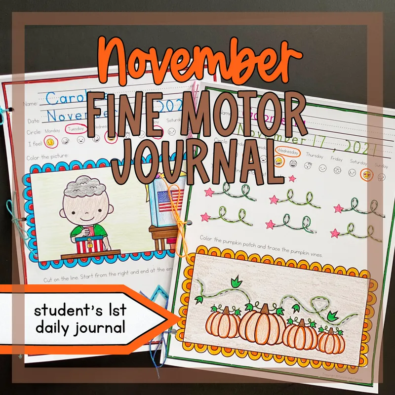November Fine Motor Journal for Preschoolers