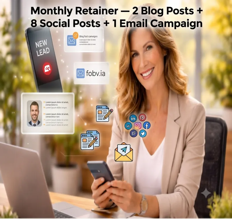 Monthly Retainer — 2 Blog Posts + 8 Social Posts + 1 Email Campaign