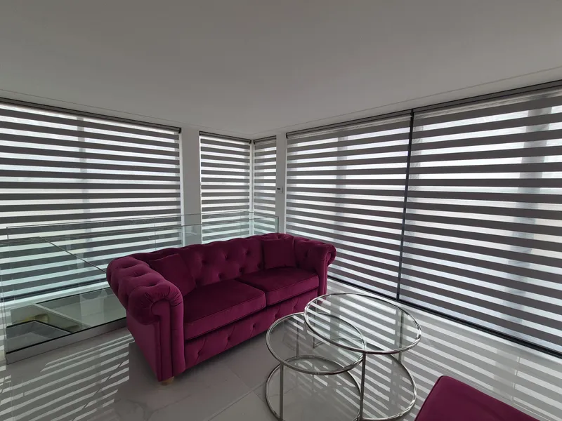Day and night blinds across the windows of a bright living room, Eclipse SBC serving Grantham