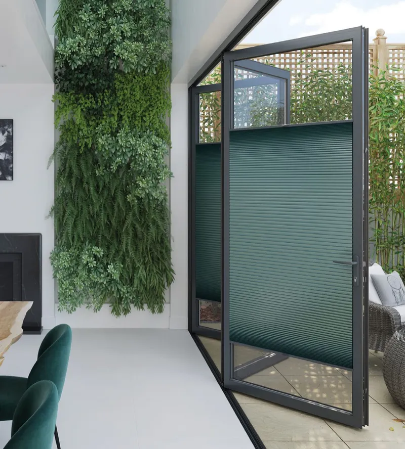 Top down bottom up Fit to Frame pleated blinds on bi-fold doors, Eclipse SBC serving Edwinstowe
