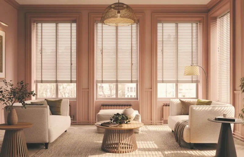 Pale wood venetian blinds with tapes in a living room, Eclipse SBC serving North Hykeham