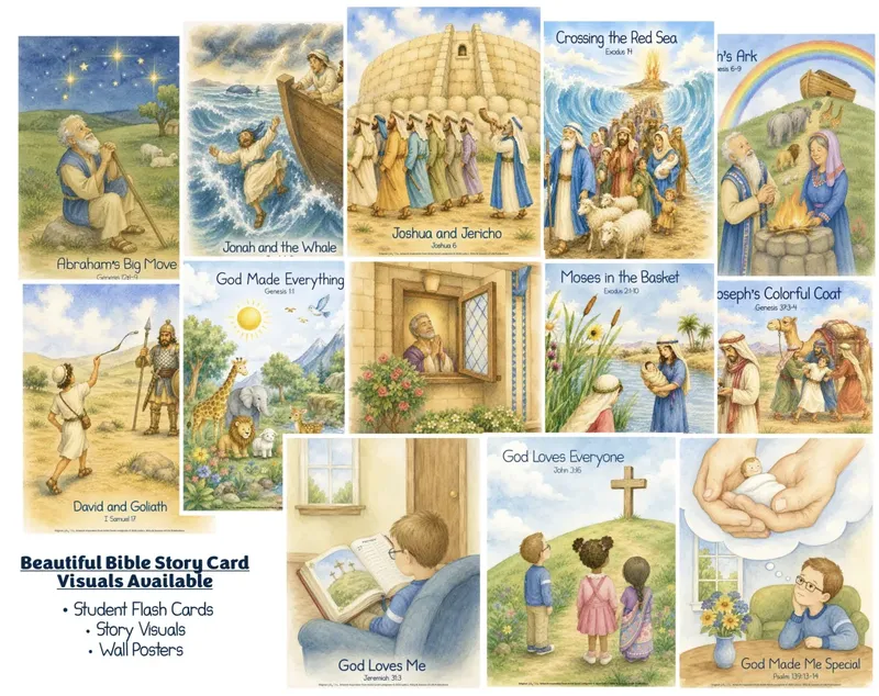 BIBLE STORY CARD VISUALS --BIBLE TRUTHS & STORIES -- PREMIUM FLASHCARDS, LAMINATED VISUALS, & HEIRLOOM WALL POSTERS