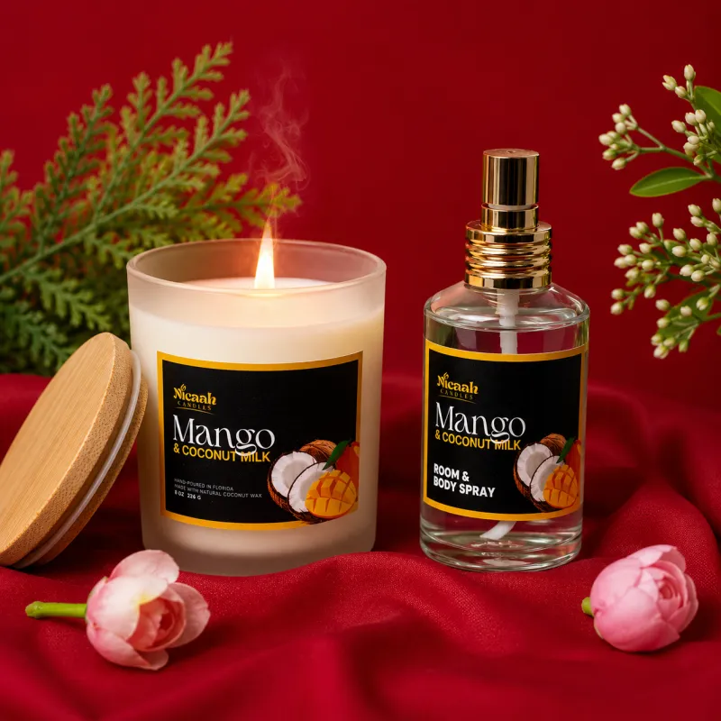 Tropical Glow Bundle – Mango & Coconut Milk 8 Oz Candle + Room & Body Spray Set