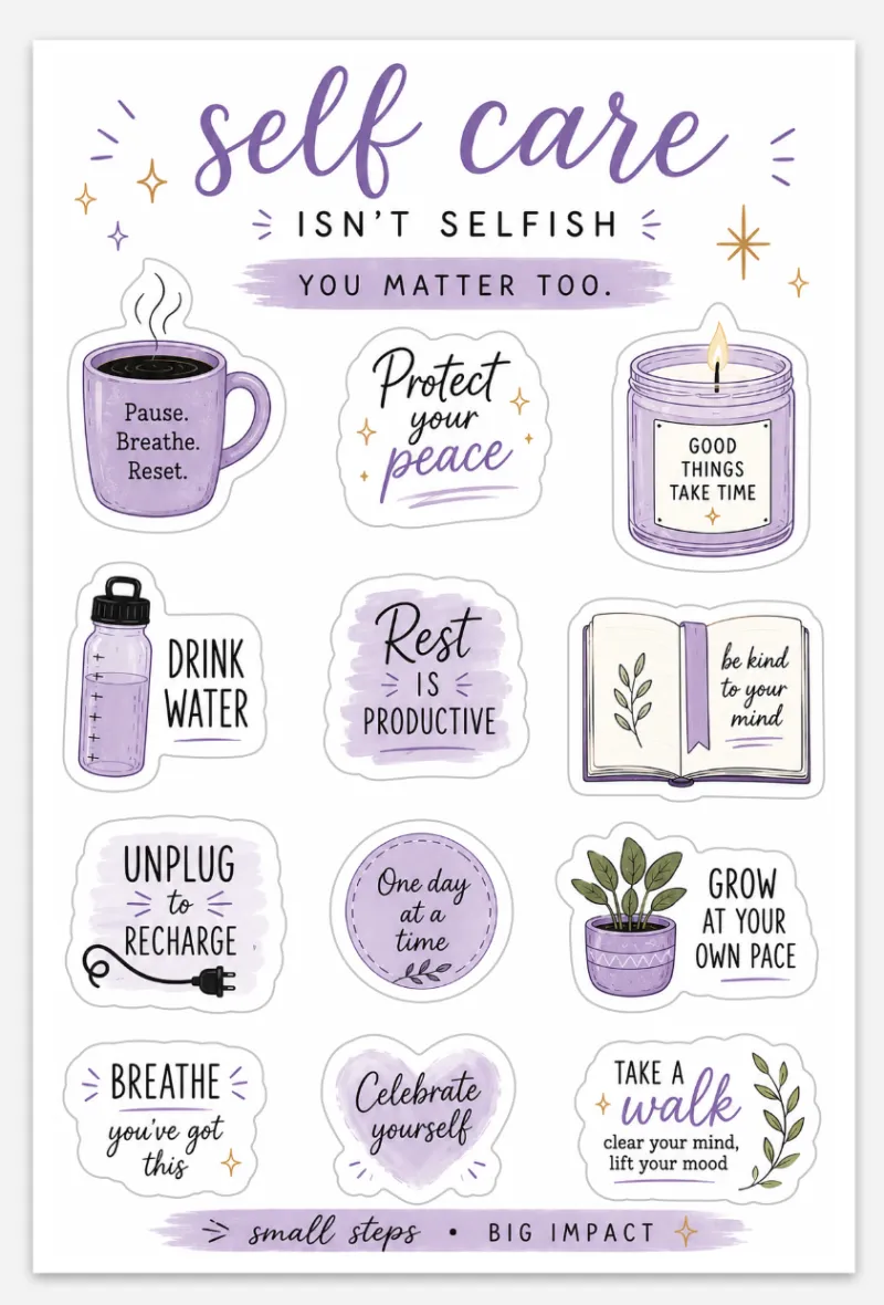 Self Care Isn't Selfish Sticker Sheet | Inspirational Planner Stickers