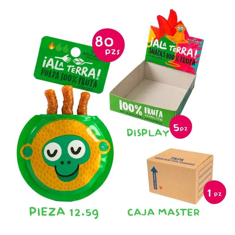 Caja de pulpa ¡Ala Terra!: 80 piezas de 12.5 g en 5 displays