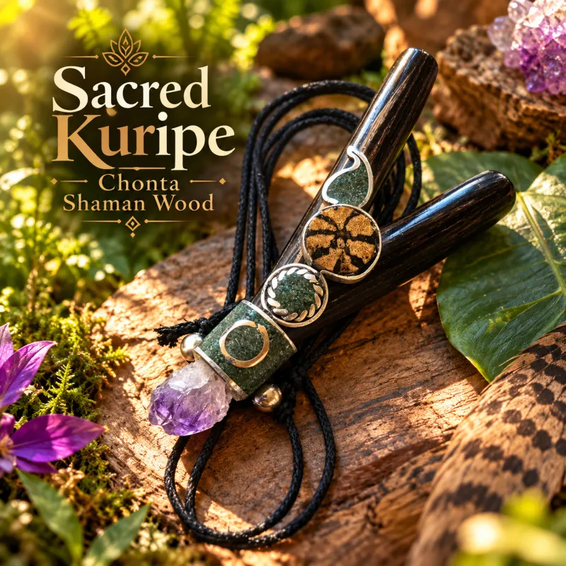 Chonta Wood Amethyst Ayahuasca Slice Kuripe Self Aplicator  Chrysocolla