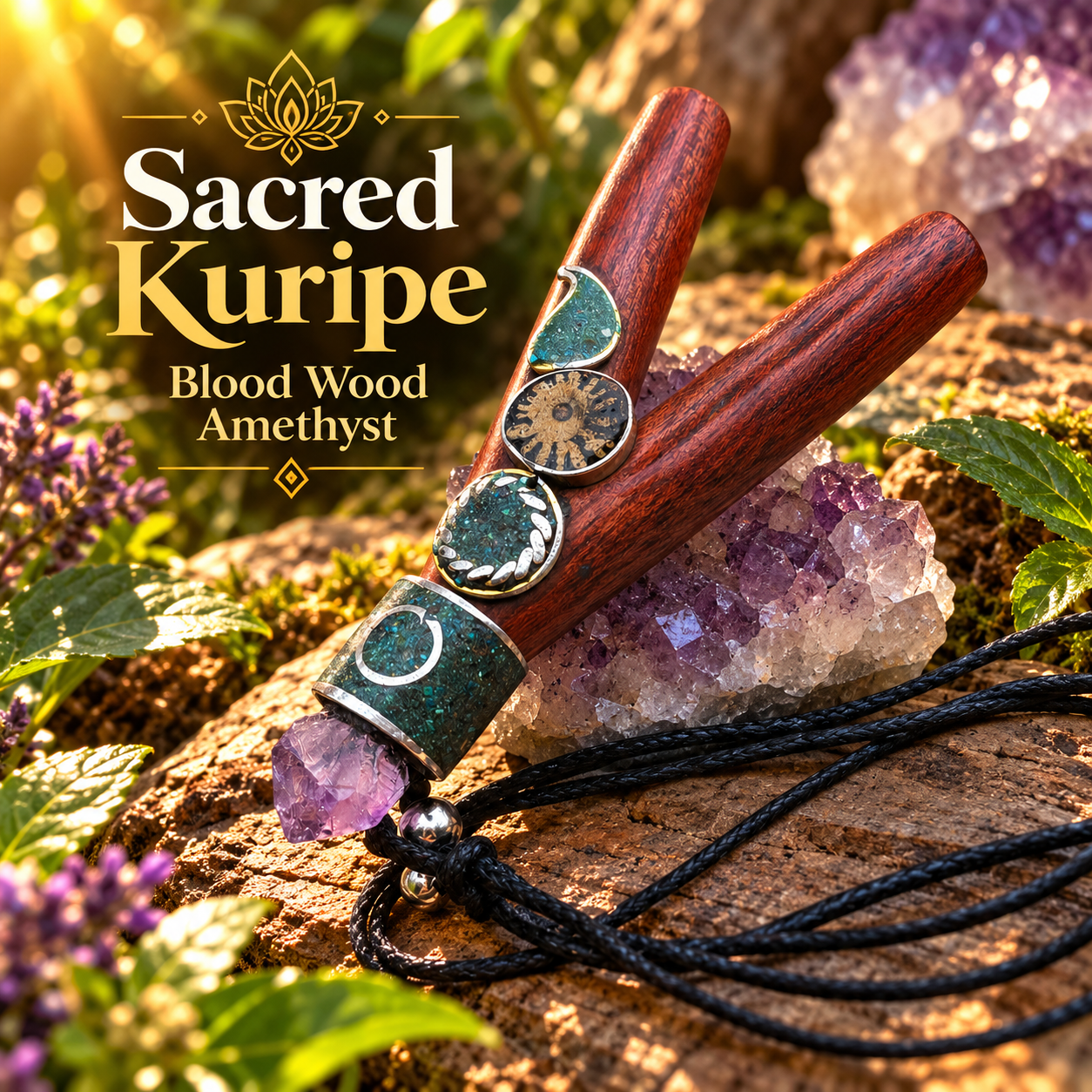 Blood  Wood Amethyst Ayahuasca Slice Kuripe Self Aplicator  Chrysocolla stone