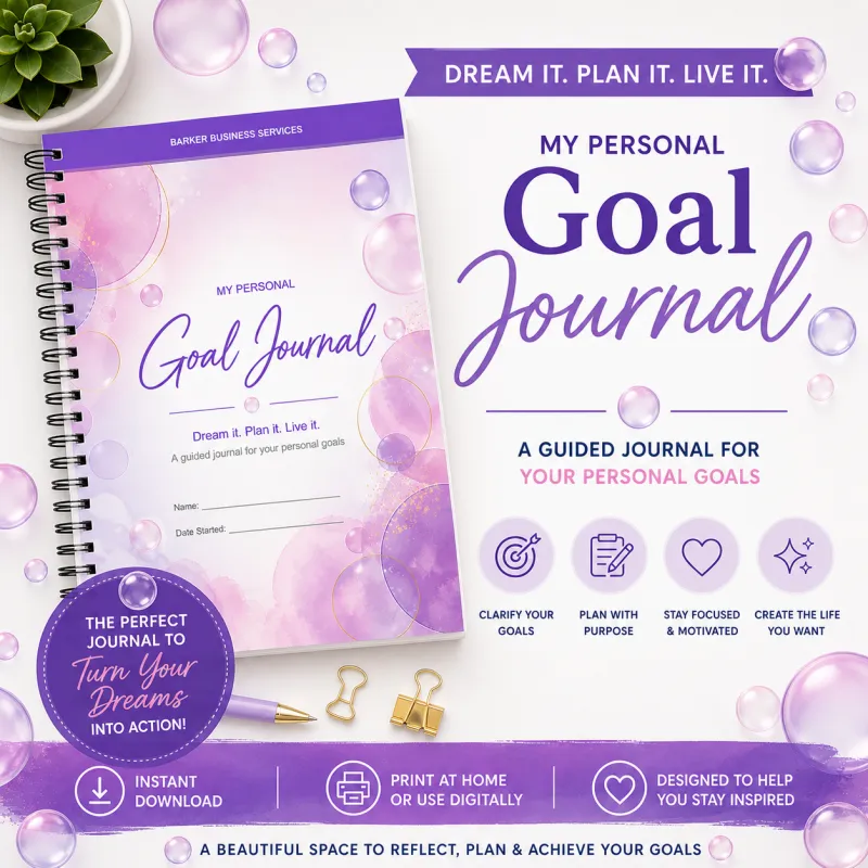 Personal Goal Journal PDF Printable Goal Planner for Women Vision Journal with Prompts Digital Download Self Development Gift