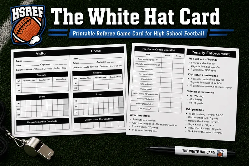 The White Hat Card — Printable Referee Game Card for High School Tackle Football