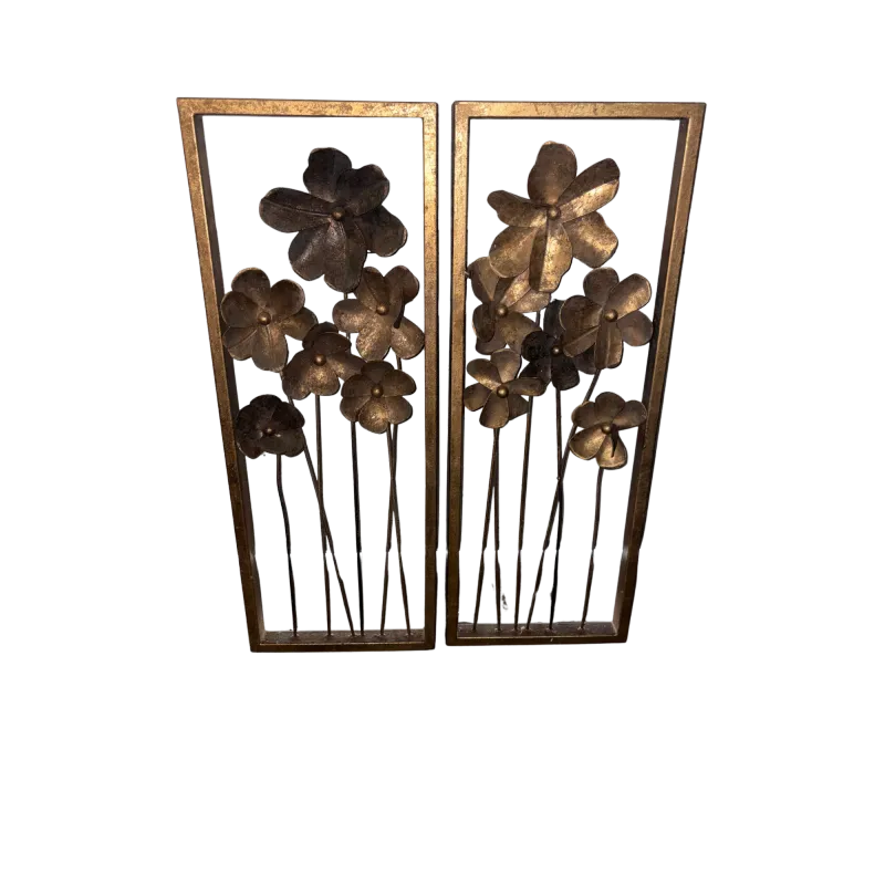 Metal Wall Art Panels with 3D Floral Design (Set of 2)