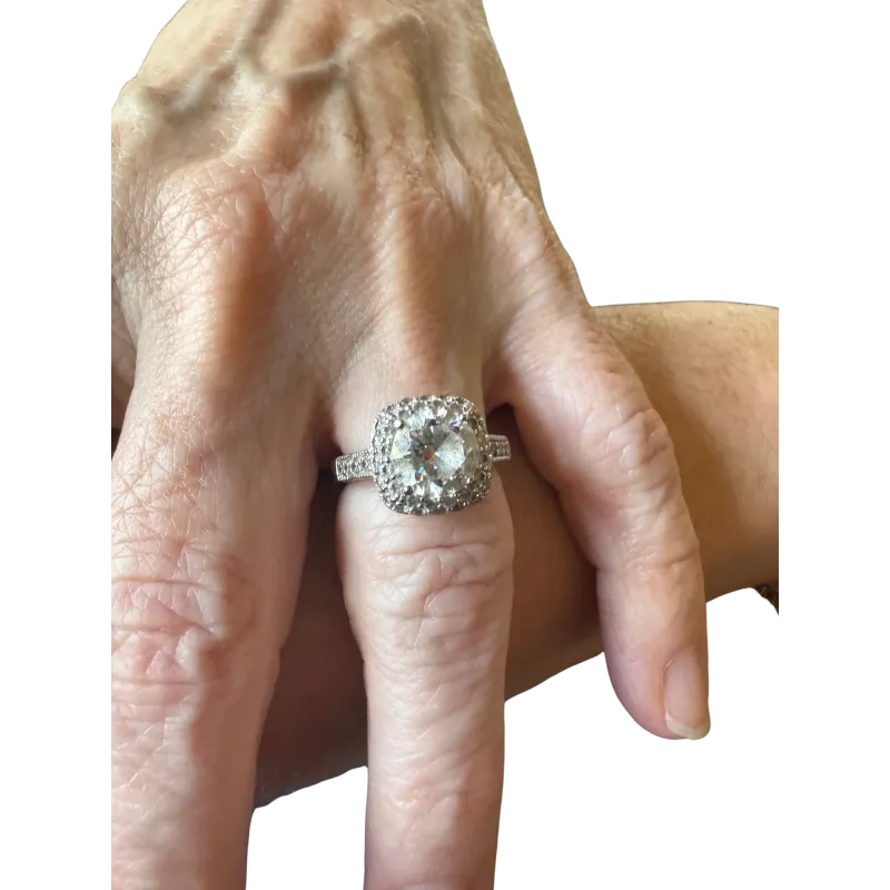 Cushion Cut Cubic Zirconia Halo Ring in White Gold