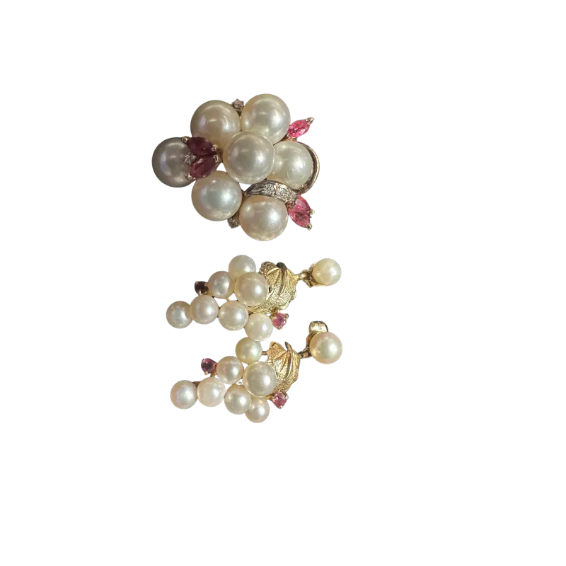 Vintage Pearl and Ruby Jewelry Set