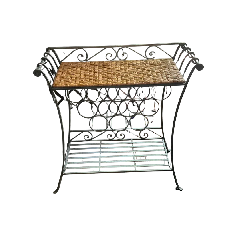 French Country Wrought Iron and Wicker Wine Stand