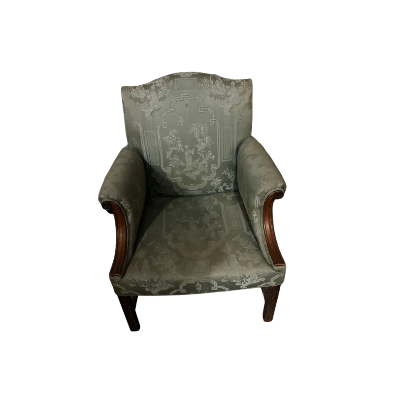 Elegant Upholstered Chair with Sage Green Damask Fabric