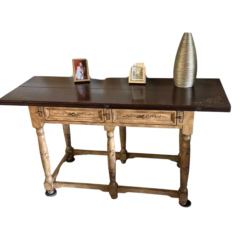 Antique Hinged Drop Leaf Table with Hand Painted Floral Motifs